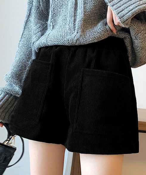 コーデュロイショートパンツ 裏起毛短パン レディース ポケット付き ショーパン ウエストゴム 美脚脚長 ホットパンツ 韓国風 ベーシックパンツ おしゃれ ボトムス 24BDMS-019