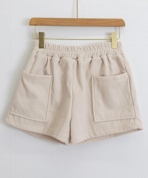 コーデュロイショートパンツ 裏起毛短パン レディース ポケット付き ショーパン ウエストゴム 美脚脚長 ホットパンツ 韓国風 ベーシックパンツ おしゃれ ボトムス 24BDMS-019