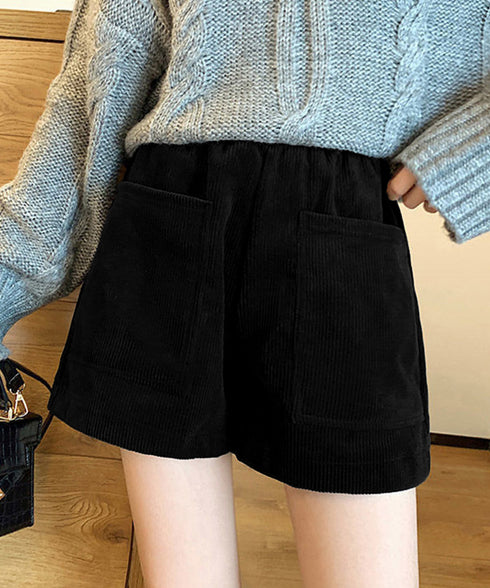 コーデュロイショートパンツ 裏起毛短パン レディース ポケット付き ショーパン ウエストゴム 美脚脚長 ホットパンツ 韓国風 ベーシックパンツ おしゃれ ボトムス 24BDMS-019