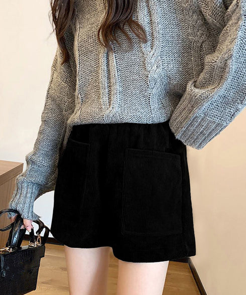コーデュロイショートパンツ 裏起毛短パン レディース ポケット付き ショーパン ウエストゴム 美脚脚長 ホットパンツ 韓国風 ベーシックパンツ おしゃれ ボトムス 24BDMS-019