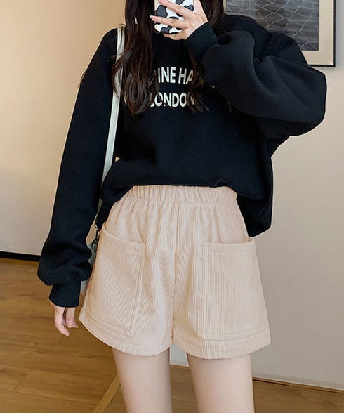 コーデュロイショートパンツ 裏起毛短パン レディース ポケット付き ショーパン ウエストゴム 美脚脚長 ホットパンツ 韓国風 ベーシックパンツ おしゃれ ボトムス 24BDMS-019