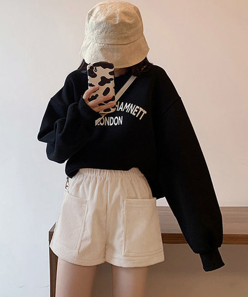 コーデュロイショートパンツ 裏起毛短パン レディース ポケット付き ショーパン ウエストゴム 美脚脚長 ホットパンツ 韓国風 ベーシックパンツ おしゃれ ボトムス 24BDMS-019