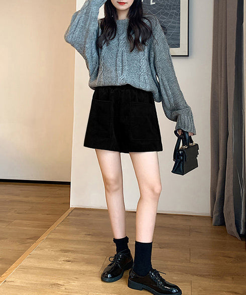 コーデュロイショートパンツ 裏起毛短パン レディース ポケット付き ショーパン ウエストゴム 美脚脚長 ホットパンツ 韓国風 ベーシックパンツ おしゃれ ボトムス 24BDMS-019