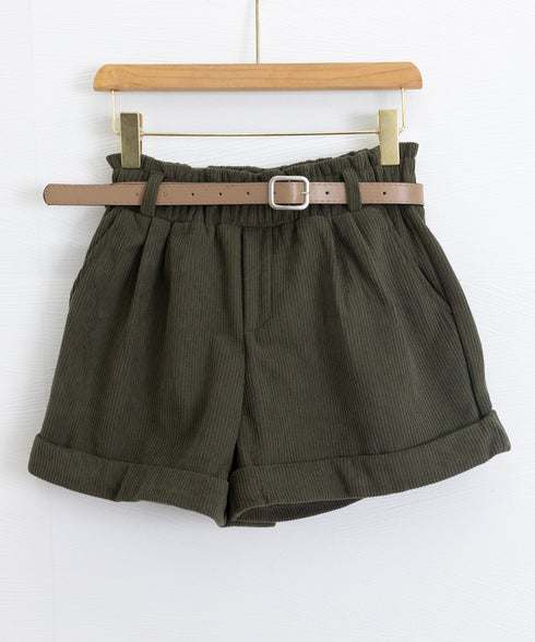 ベルト付き ショートパンツ コーデュロイ 裏起毛 ショーパン レディース ロールアップ短パン 美脚脚長 着やせホットパンツ ウエストゴム ボトムス 大人カジュアル 24BDMS-020