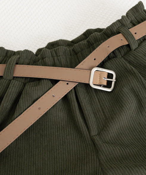 ベルト付き ショートパンツ コーデュロイ 裏起毛 ショーパン レディース ロールアップ短パン 美脚脚長 着やせホットパンツ ウエストゴム ボトムス 大人カジュアル 24BDMS-020