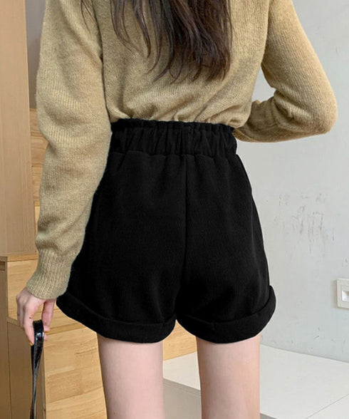 ベルト付き ショートパンツ コーデュロイ 裏起毛 ショーパン レディース ロールアップ短パン 美脚脚長 着やせホットパンツ ウエストゴム ボトムス 大人カジュアル 24BDMS-020