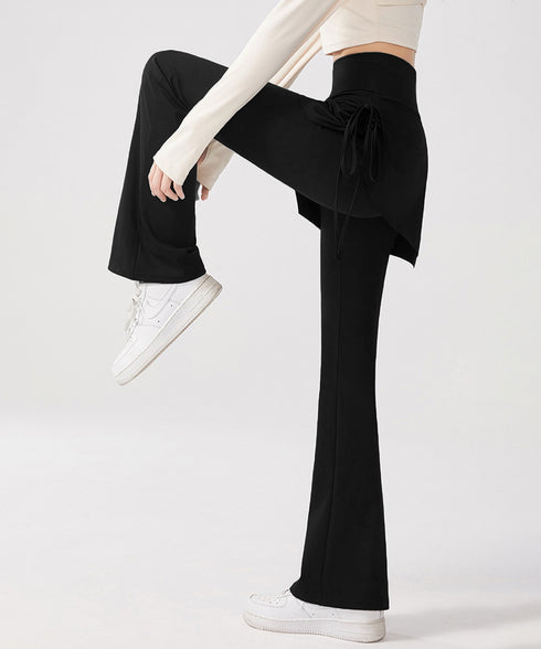 ヨガパンツ スカート付きセミフレアパンツ レディース ストレッチ フィットネスウェア ハイウエスト ヨガウェア 美尻美脚ジムウェア おしゃれ トレーニングパンツ 24BDMS-021