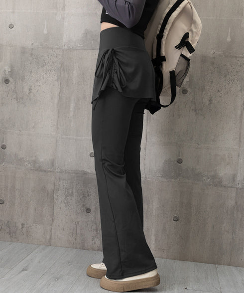 ヨガパンツ スカート付きセミフレアパンツ レディース ストレッチ フィットネスウェア ハイウエスト ヨガウェア 美尻美脚ジムウェア おしゃれ トレーニングパンツ 24BDMS-021