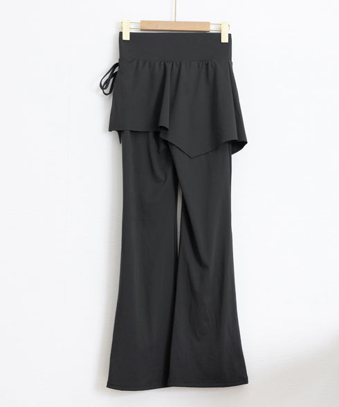 ヨガパンツ スカート付きセミフレアパンツ レディース ストレッチ フィットネスウェア ハイウエスト ヨガウェア 美尻美脚ジムウェア おしゃれ トレーニングパンツ 24BDMS-021