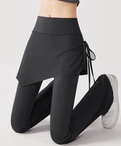 ヨガパンツ スカート付きセミフレアパンツ レディース ストレッチ フィットネスウェア ハイウエスト ヨガウェア 美尻美脚ジムウェア おしゃれ トレーニングパンツ 24BDMS-021