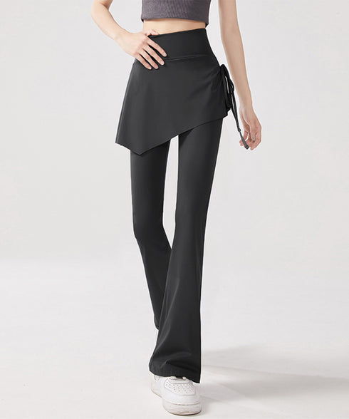 ヨガパンツ スカート付きセミフレアパンツ レディース ストレッチ フィットネスウェア ハイウエスト ヨガウェア 美尻美脚ジムウェア おしゃれ トレーニングパンツ 24BDMS-021