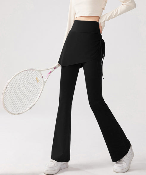 ヨガパンツ スカート付きセミフレアパンツ レディース ストレッチ フィットネスウェア ハイウエスト ヨガウェア 美尻美脚ジムウェア おしゃれ トレーニングパンツ 24BDMS-021