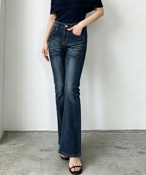 セミフレアデニムパンツレトロデニムパンツ レディース 美脚脚長 ヴィンテージパンツ 着やせ レトロ風ジーンズ カジュアル タイトデニムパンツ ブーツカットパンツ 24BDMS-022