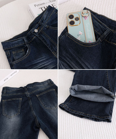 セミフレアデニムパンツレトロデニムパンツ レディース 美脚脚長 ヴィンテージパンツ 着やせ レトロ風ジーンズ カジュアル タイトデニムパンツ ブーツカットパンツ 24BDMS-022