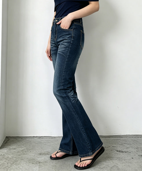セミフレアデニムパンツレトロデニムパンツ レディース 美脚脚長 ヴィンテージパンツ 着やせ レトロ風ジーンズ カジュアル タイトデニムパンツ ブーツカットパンツ 24BDMS-022