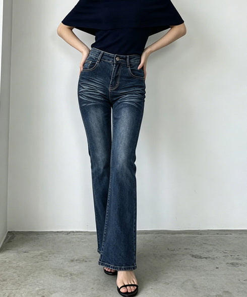 セミフレアデニムパンツレトロデニムパンツ レディース 美脚脚長 ヴィンテージパンツ 着やせ レトロ風ジーンズ カジュアル タイトデニムパンツ ブーツカットパンツ 24BDMS-022