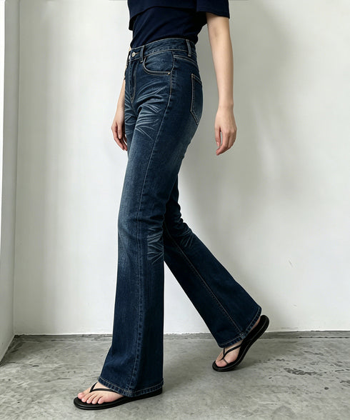 セミフレアデニムパンツレトロデニムパンツ レディース 美脚脚長 ヴィンテージパンツ 着やせ レトロ風ジーンズ カジュアル タイトデニムパンツ ブーツカットパンツ 24BDMS-022