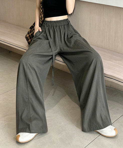 ワイドパンツ ハイウエスト ロングパンツ ウエストフリル イージーパンツ ゆったり リラックスパンツ カジュアル ストレートパンツ 美脚脚長 細見えパンツ春秋無地 24BDMS-025