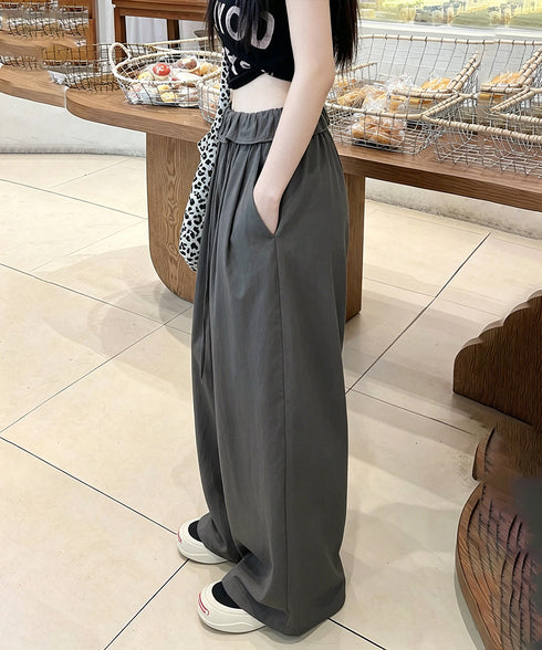 ワイドパンツ ウエストフリルロングパンツ ハイウエストストレートパンツ ウエストゴム お洒落 楽ちんイージーパンツ カジュアル 着やせパンツ ゆったり脚長ボトムス 24BDMS-026