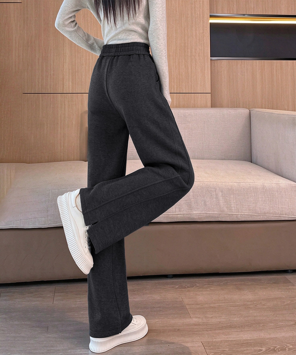 ヘリンボーン柄ストレートパンツ裾スリット