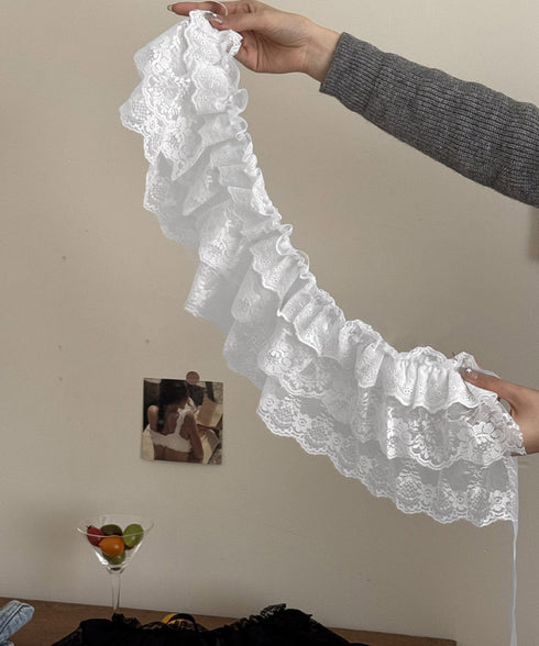 総レースヒップカバー ティアード裾カバー レディース ウエストリボンミニスカート シースルー付け裾 大人可愛い 花柄レーススカート 重ね着 ズボンの上巻きスカート 24KMN-001