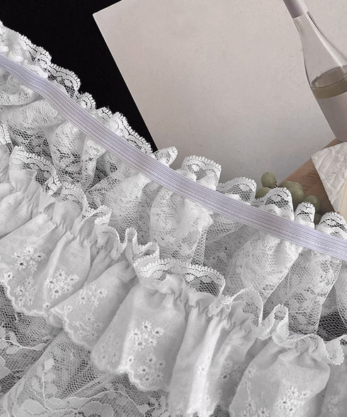 総レースヒップカバー ティアード裾カバー レディース ウエストリボンミニスカート シースルー付け裾 大人可愛い 花柄レーススカート 重ね着 ズボンの上巻きスカート 24KMN-001