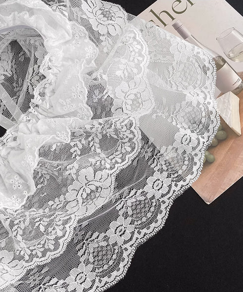 総レースヒップカバー ティアード裾カバー レディース ウエストリボンミニスカート シースルー付け裾 大人可愛い 花柄レーススカート 重ね着 ズボンの上巻きスカート 24KMN-001