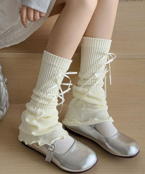 レッグウォーマー リボン付きレッグカバー レディース ボリューム 足首ウォーマー 裾フレア ルーズソックス JK美脚 コスチューム履きやすい 秋冬靴下 履きやすい 24KTST-002