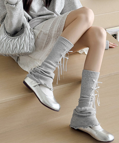 レッグウォーマー リボン付きレッグカバー レディース ボリューム 足首ウォーマー 裾フレア ルーズソックス JK美脚 コスチューム履きやすい 秋冬靴下 履きやすい 24KTST-002
