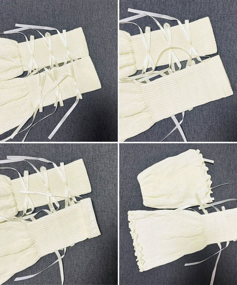 レッグウォーマー リボン付きレッグカバー レディース ボリューム 足首ウォーマー 裾フレア ルーズソックス JK美脚 コスチューム履きやすい 秋冬靴下 履きやすい 24KTST-002