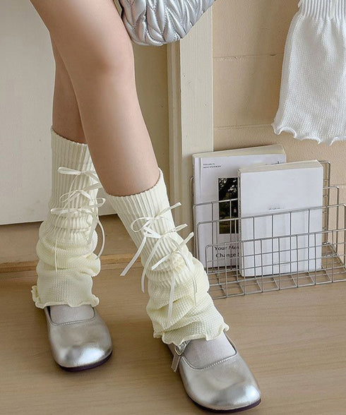 レッグウォーマー リボン付きレッグカバー レディース ボリューム 足首ウォーマー 裾フレア ルーズソックス JK美脚 コスチューム履きやすい 秋冬靴下 履きやすい 24KTST-002
