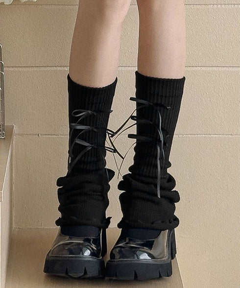 レッグウォーマー リボン付きレッグカバー レディース ボリューム 足首ウォーマー 裾フレア ルーズソックス JK美脚 コスチューム履きやすい 秋冬靴下 履きやすい 24KTST-002