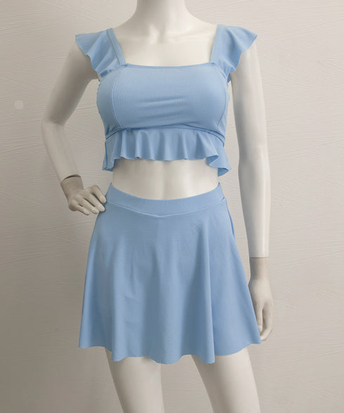 セットアップ水着 フリルビキニ盛れる水着 スクエアネック ビスチェ風ビキニ ハイウエストスカート2点セット水着 韓国風 大人可愛い上下セット海外旅行セパレート水着 24MZK-003