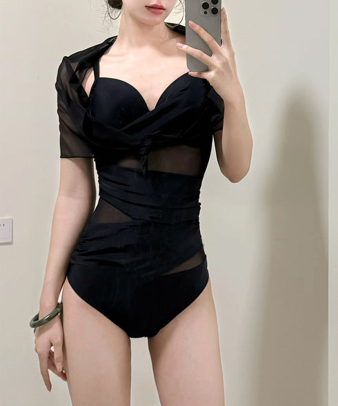 盛れるワンピース水着パレオ付き2点セット オープンバック スイムウェア セクシー オトナ女子 オールインワン水着 フィット感 モノキニ 無地 肌見せ くびれ水着 24MZK-004