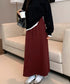 スウェットロングスカート バックスリット 薄手スカート レディース ウエストゴム ストレートスカート ハイウエスト ポケット付き 体型カバー 動きやすいボトムス 24SKT-002
