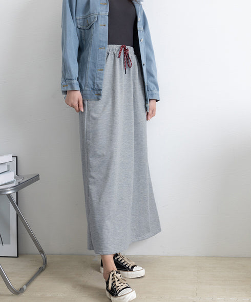 スウェットロングスカート バックスリット 薄手スカート レディース ウエストゴム ストレートスカート ハイウエスト ポケット付き 体型カバー 動きやすいボトムス 24SKT-002