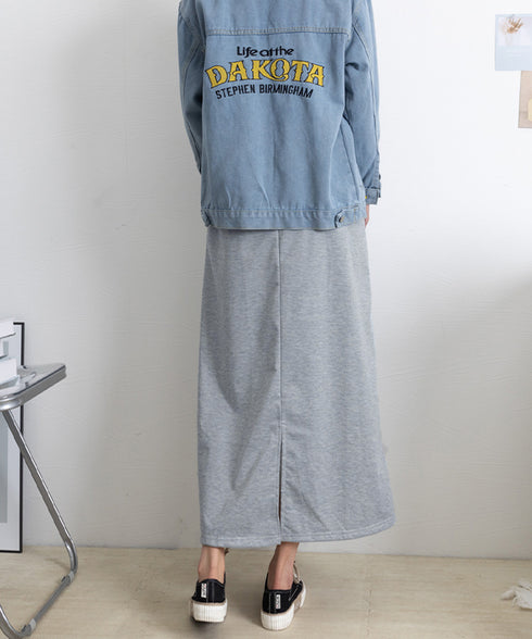 スウェットロングスカート バックスリット 薄手スカート レディース ウエストゴム ストレートスカート ハイウエスト ポケット付き 体型カバー 動きやすいボトムス 24SKT-002