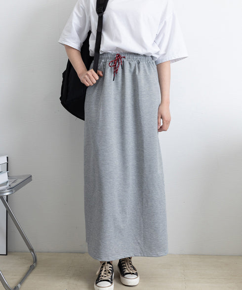 スウェットロングスカート バックスリット 薄手スカート レディース ウエストゴム ストレートスカート ハイウエスト ポケット付き 体型カバー 動きやすいボトムス 24SKT-002