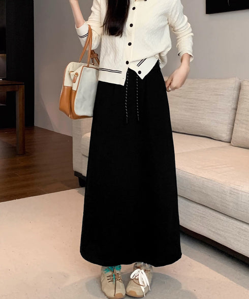 スウェットロングスカート バックスリット 薄手スカート レディース ウエストゴム ストレートスカート ハイウエスト ポケット付き 体型カバー 動きやすいボトムス 24SKT-002