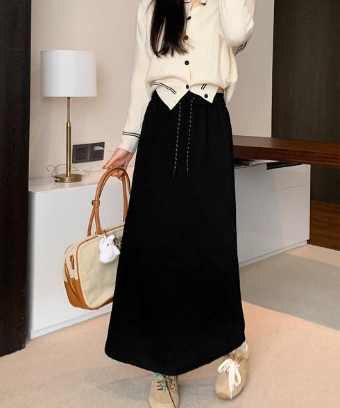スウェットロングスカート バックスリット 薄手スカート レディース ウエストゴム ストレートスカート ハイウエスト ポケット付き 体型カバー 動きやすいボトムス 24SKT-002