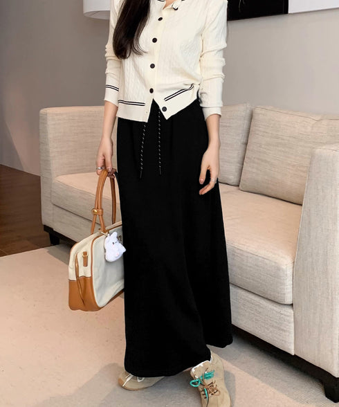 スウェットロングスカート バックスリット 薄手スカート レディース ウエストゴム ストレートスカート ハイウエスト ポケット付き 体型カバー 動きやすいボトムス 24SKT-002