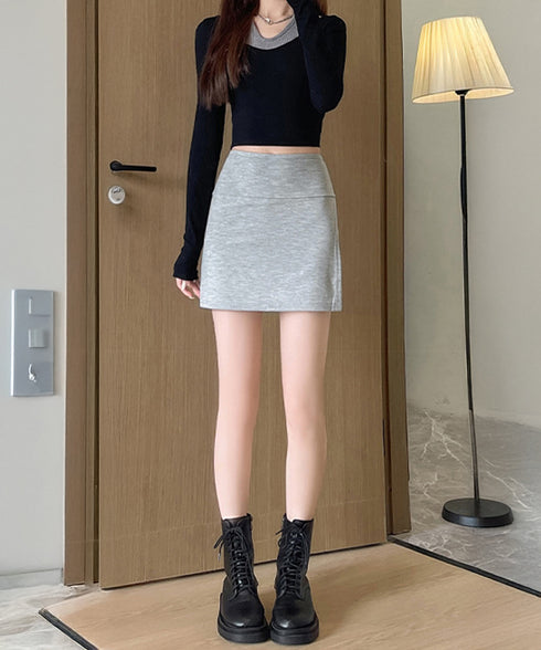 スリット入りキュロットスカート 露出防止 スポーツタイトスカート レディース ハイウエスト ミニ丈スカート春夏 インナーパンツ付き 膝上スカパン 着やせ 美脚脚長 24SKT-003
