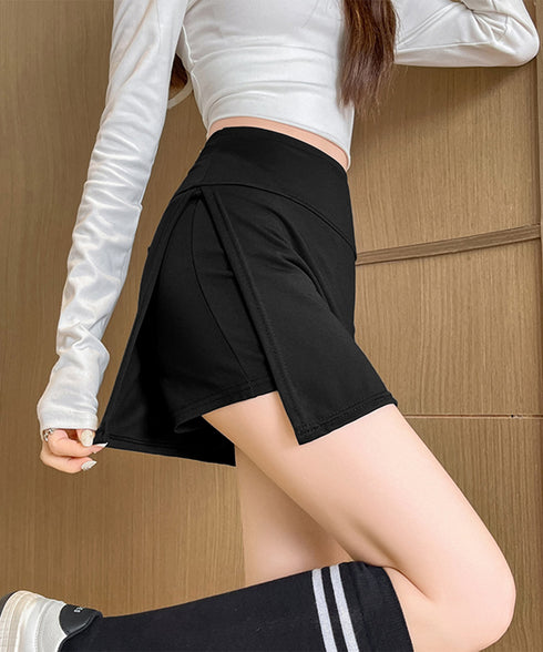 スリット入りキュロットスカート 露出防止 スポーツタイトスカート レディース ハイウエスト ミニ丈スカート春夏 インナーパンツ付き 膝上スカパン 着やせ 美脚脚長 24SKT-003
