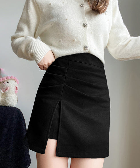ギャザーミニスカート 無地タイトスカート レディース インナーパンツ付き ショート丈スカート ハイウエスト 膝上丈スカート お洒落ボトムス 美尻美脚スカート韓国風 24SKT-005