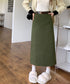 コーデュロイタイトスカート ベルト付き バックスリット ミモレ丈スカート レディース Aラインスカート 韓国風 普段着スカート ハイウエスト お洒落スカート秋冬 24SKT-006
