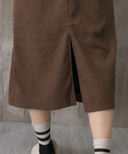 コーデュロイタイトスカート ベルト付き バックスリット ミモレ丈スカート レディース Aラインスカート 韓国風 普段着スカート ハイウエスト お洒落スカート秋冬 24SKT-006