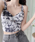カップ付きキャミソール 水墨柄ブラトップ レディース バックシャーリング セクシーキャミ リゾート風 ノンワイヤー キャミブラ ショート丈 インク花柄ブラトップ 24TPS-004