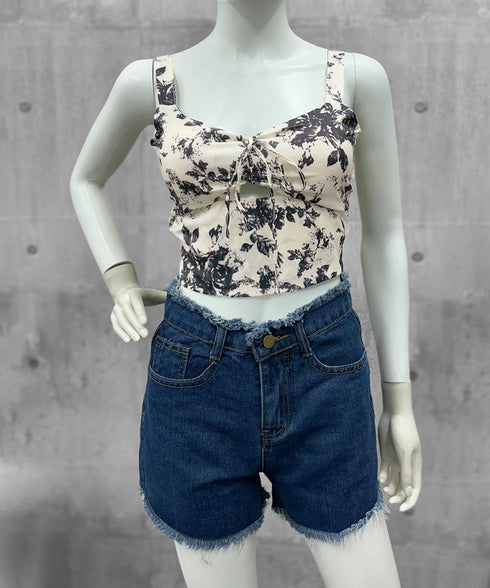 カップ付きキャミソール 水墨柄ブラトップ レディース バックシャーリング セクシーキャミ リゾート風 ノンワイヤー キャミブラ ショート丈 インク花柄ブラトップ 24TPS-004