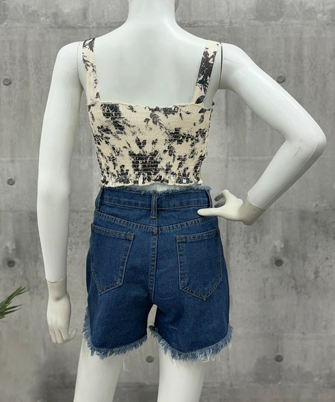 カップ付きキャミソール 水墨柄ブラトップ レディース バックシャーリング セクシーキャミ リゾート風 ノンワイヤー キャミブラ ショート丈 インク花柄ブラトップ 24TPS-004