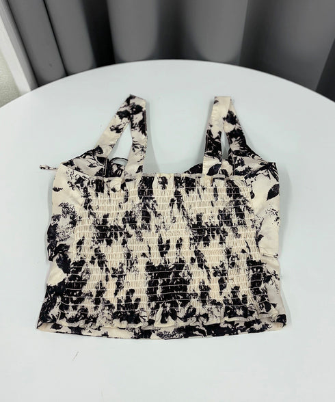 カップ付きキャミソール 水墨柄ブラトップ レディース バックシャーリング セクシーキャミ リゾート風 ノンワイヤー キャミブラ ショート丈 インク花柄ブラトップ 24TPS-004